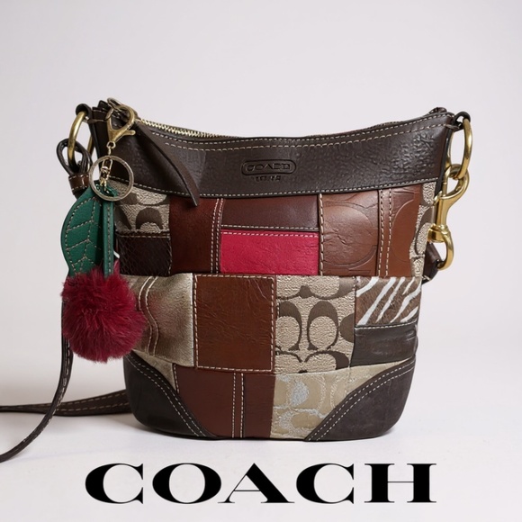 Coach 10435 Patchwork Crossbody Bag Brown Suede Leather Canvas Y2K Vintage - Picture 1 of 15